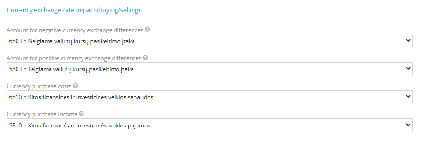 Exchange rate difference settings in accounting